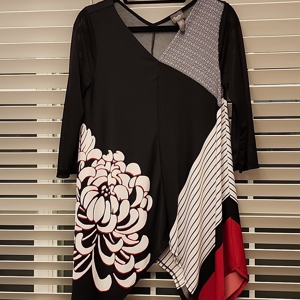 Chico's Knit Kit White Blackp Floral Long Sleeve Top Sz 0